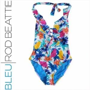 Bleu Rod Beattie Ruffle Lattice Plunge Floral One Piece Swimsuit 12